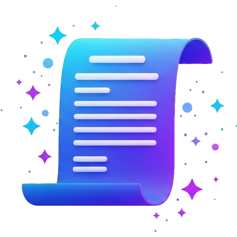 A document surrounded by sparkles